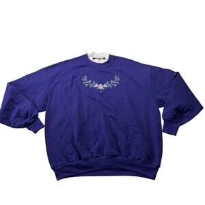 NWT Vtg Y2K 2000s Purple Floral Cottagecore Collared Pullover Sweatshirt Sz XL